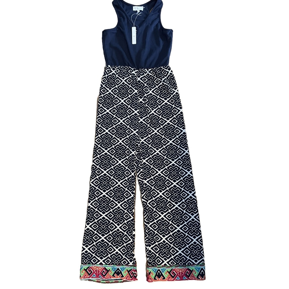 Thyme & Honey Jumpsuit Women Medium Blue Wide‎ Leg Sleeveless Casual Chic Boho